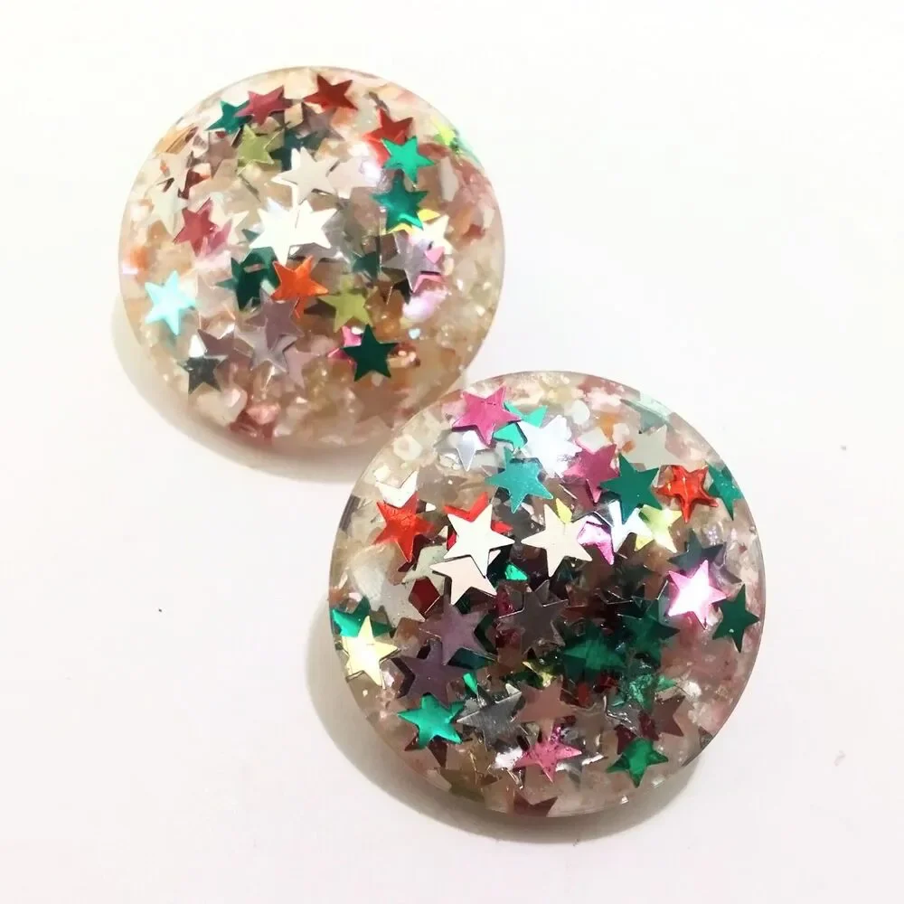 Vintage Mid Century Star Confetti Lucite Clip Earrings Colorful Retro 1960s